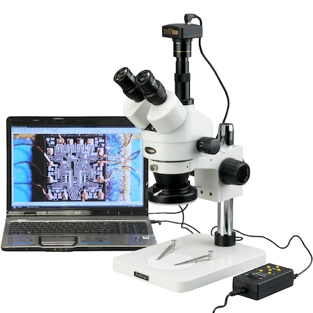 3.5X-90X Digital Zoom Stereo Microscope W 4-Zone 144-LED Light, 5MP USB Camera